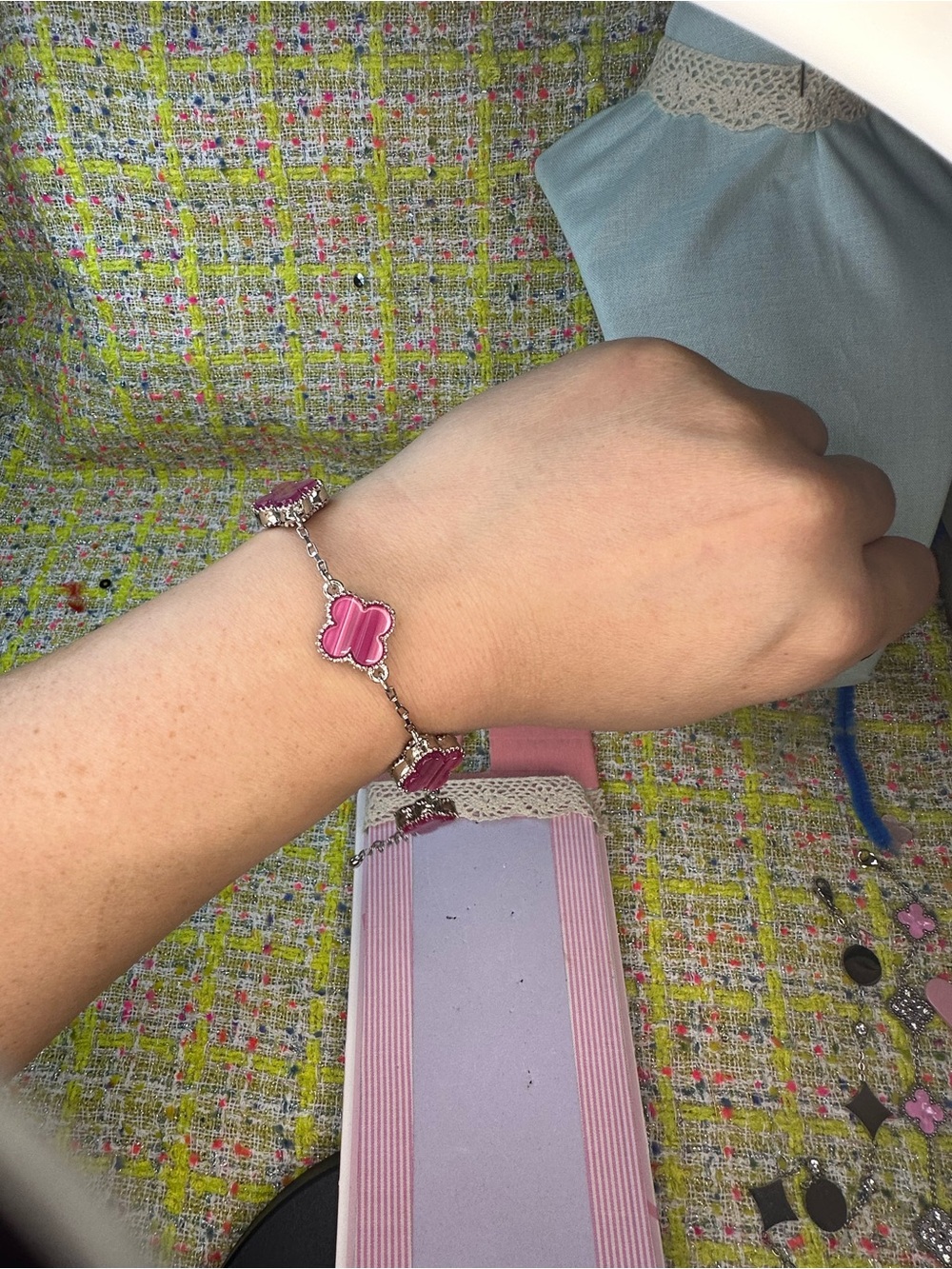 Pink Clover Link Bracelet - Women Jewelry